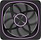 Фото-1 Корпусный вентилятор Formula Air Fusion 1 BK Reverse ARGB 120 мм, 4-pin &mdash; вид спереди сверху; чёрная рамка с закруглёнными углами, контурная фиолетовая подсветка по периметру и вокруг ступицы, чёрные лопасти, круглая центральная крышка с концентрическим &laquo;шлифованным&raquo; рисунком. Контекст: 3D‑рендер на светлом фоне. Для страницы товара: показывает внешний вид лицевой стороны версии Reverse и контур подсветки.