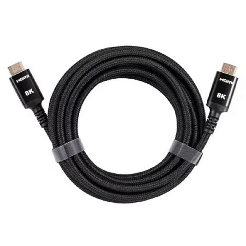Фото-1 Видеокабель iOpen HDMI M–HDMI M ACG859B 5 м, кабель смотан в плотное кольцо на светлом фоне; чёрная плетёная оболочка, два прямых HDMI-штекера и боковые стяжки, для страницы товара с показом длины 5 м.