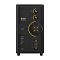 Фото-6 Корпус Alseye RAMS 2.0 240 B Mini Tower, фронтальный вид крупным планом. Видны надписи RAMS, два верхних регулятора, крупный круглый центральный элемент и вертикальный блок портов с USB Type‑C, USB 3.0 и аудиоразъёмом. Фото важно для показа органов управления и интерфейсов корпуса.