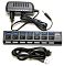 Фото-3 USB-хаб 5bites HB37-303PBK, комплект поставки сверху: сам концентратор, чёрный кабель USB-A — Micro-USB и внешний сетевой блок питания с тонким круглым штекером; изображение показывает состав комплекта для страницы о USB-концентраторе с внешним питанием.