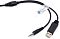 Фото-13 Наушники с микрофоном Oklick HS-L300G USB, чёрные, крупный план кабелей и разъёмов; на фото видны штекер 3,5 мм, USB-A и часть провода с ферритовым фильтром, что раскрывает подключение гарнитуры для страницы товара.