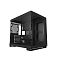 Фото-1 Корпус PCCooler C3 T500 midi tower, чёрный &mdash; вид с угла через стеклянные панели; сверху и сзади перфорированные решётки, внизу основание на широких опорах; помогает оценить конструкцию стеклянных стенок и вентиляцию корпуса.