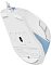 Фото-7 Проводная мышь A4Tech Fstyler FM45S Air USB Icy Blue, вид снизу под углом в бело-голубом цвете; на фото видны оптический сенсор, продолговатые скользящие ножки и сервисная маркировка на основании. Полезно для страницы товара, потому что показывает нижнюю конструкцию и опорные элементы.