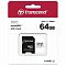 Фото-2 Карта памяти Transcend microSDXC 300S 64GB TS64GUSD300S-A, фронтальный вид блистерной упаковки; бело‑бордовая подложка с окном, внутри адаптер и microSD‑карта; важно для понимания комплектации на странице товара.