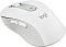 Фото-6 Беспроводная мышь Logitech M650, ракурс сверху с правого бока; белый корпус с серым логотипом, колесом SmartWheel, зелёным индикатором и рельефной боковой накладкой; изображение на светлом фоне, важно для страницы как показывает сочетание верхней панели и боковых кнопок.