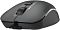 Фото-6 Проводная мышь A4Tech Fstyler FM26 USB Smoky Grey, вид спереди-справа под углом в тёмно-сером цвете; видны колесо, центральная кнопка, тонкий кабельный ввод и изогнутая правая сторона корпуса. Полезно для страницы товара, потому что показывает переднюю геометрию и расположение органов управления.