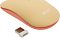 Фото-11 Комплект Acer OCC205 (ZL.ACCEE.00F), мышь и USB-приёмник &mdash; вид под углом: бежево-коралловая мышь рядом с миниатюрным USB-адаптером; показывает способ подключения беспроводного набора.