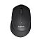 Фото-3 Беспроводная мышь Logitech M330 Silent Plus, чёрная, вид сверху; на фото видны колесо прокрутки, световой индикатор на верхней панели, логотип Logitech и расширенные боковые части корпуса; изображение помогает увидеть компоновку верхней части и посадку корпуса на странице товара.
