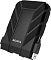Фото-2 Внешний жёсткий диск ADATA HD710 Pro AHD710P-1TU31-CBK &mdash; вид под углом; чёрный корпус с рельефными накладками, сбоку закреплён кабель и виден штекер USB-A; изображение показывает конструкцию и размещение кабеля на корпусе.