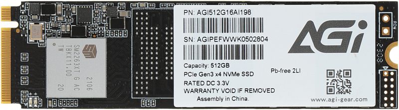 Фото Диск SSD AGI AI198 M.2 2280 512 ГБ PCIe 3.0 NVMe x4, AGI512G16AI198