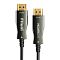 Фото-1 Видеокабель Filum FL AOC HDMI 100 м, два HDMI-штекера крупным планом спереди; видны подписи Display и Source, вертикальная маркировка HDMI 2.0, золотистые разъёмы и чёрные кабельные вводы, фото важно для распознавания направленного подключения на странице товара.