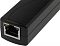 Фото-5 PoE-сплиттер OSNOVO PoE Splitter/2, крупный план порта RJ45 на торце корпуса в металлической рамке &mdash; для понимания места подключения входного Ethernet с PoE.