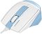 Фото-2 Проводная мышь A4Tech Fstyler FM45S Air USB Icy Blue, вид спереди-слева под углом в бело-голубом цвете; на фото видны колесо прокрутки, центральная кнопка, боковая кнопка и широкий задний упор корпуса. Подходит для страницы товара, потому что показывает переднюю часть и боковые элементы управления.