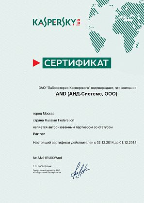 Авторизованный партнер Kaspersky lab со статусом Partner