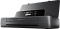 Фото-5 Портативный струйный принтер HP OfficeJet 200 (N4K99C), низкий ракурс спереди справа с открытой крышкой; видна передняя щель выдачи листа и панель управления с экраном, округлённые боковины корпуса; цвет графитовый, студийный фон — демонстрирует форму корпуса и выход бумаги на странице товара.