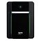 Фото-2 ИБП APC by Schneider Electric Easy UPS BVX1600LI-GR, вид спереди: фронтальная панель чёрного цвета с кнопкой питания сверху, логотипом APC и двумя вертикальными зелёными световыми полосами по бокам глянцевой вставки; фото показывает переднюю индикацию и оформление корпуса для страницы товара ИБП.