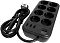 Фото-6 Сетевой фильтр Powercom SP-08 USB03AB, чёрный, общий вид под углом с логотипом на корпусе; видны восемь розеток, три USB-порта, овальная кнопка питания и утолщённый нижний блок корпуса; фото помогает оценить конструкцию нижней панели с USB и выключателем на странице товара.