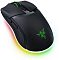 Фото-3 Беспроводная мышь Razer Cobra Pro, ракурс сверху-слева с RGB-подсветкой; видны зелёное колесо прокрутки, логотип Razer с подсветкой, текстурированная боковина и две боковые кнопки, фото на белом фоне для страницы товара, чтобы показать форму спинки и элементы управления на левом боку.