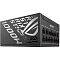 Фото-7 Блок питания для ПК ASUS ROG Strix 1000W, вид сбоку со стороны модульной панели. Видны крупная боковая графика 1000W и ROG, а также торец с подписанными модульными разъёмами. Изображение важно для страницы товара, потому что показывает боковой дизайн и интерфейсы подключения.