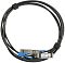 Фото-1 Кабель прямого подключения SFP28–SFP28 MikroTik XS‑DA0003, общий вид: чёрный кабель кольцом, два узких металлических модуля с синими язычками‑петлями. Фото показывает форму SFP‑разъёмов и элементы фиксации для установки.