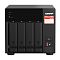 Фото-3 NAS QNAP TS-473A — фронтальный вид: 4 лотка, ряд индикаторов над ними, справа кнопка питания и порт USB; чёрная передняя панель; важно для понимания фронтального доступа к дискам и расположения индикации.