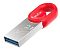 Фото-3 USB‑накопитель Netac UM2 64GB, ракурс 3/4: разъём USB‑A с синей вставкой, серебристый металлический корпус, красное кольцо‑держатель с логотипом. Для страницы товара важно показать разъём и форму корпуса.