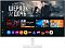 Фото-2 Монитор Samsung Smart Monitor M7 S32FM703UI, вид спереди слева; плоский экран в белом корпусе, тонкие рамки, светлая стойка и прямоугольное основание; изображение помогает оценить диагональный ракурс корпуса.