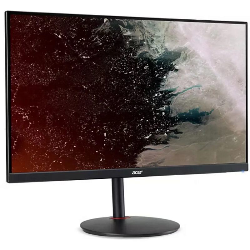 Фото-1 Монитор Acer XV272UV3bmiiprx 27, чёрный — вид спереди на белом фоне; на фото тонкие рамки с трёх сторон, широкая нижняя рамка с логотипом Acer, центральная стойка и подставка с двумя расходящимися опорами; изображение показывает основной внешний вид модели для карточки товара.