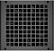 Фото-1 Блок питания для ПК Deepcool PF350, вид снизу: квадратная вентиляционная решётка из крупных ячеек, по углам крепёжные винты, за решёткой виден вентилятор, чёрный корпус на белом фоне для страницы товара.