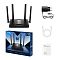 Фото-3 Wi‑Fi роутер Cudy WR3600, коллаж комплекта и упаковки: роутер, блок питания, Ethernet‑кабель, коробка с маркировкой BE3600 и листовка Quick Installation Guide; белый фон — чтобы увидеть комплектацию и оформление коробки на странице товара.