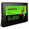 Фото-2 SSD ADATA Ultimate SU650 ASU650SS-480GT-R 480GB, ракурс спереди справа. Показаны лицевая наклейка SU650, чёрный корпус 2,5 дюйма, боковая грань и толщина корпуса. Фото дополняет представление о конструкции устройства на странице товара.