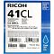 Фото-3 Гелевый картридж Ricoh GC 41CL 405766, крупный план фронтальной стороны коробки; видны обозначение 41CL, надписи Cyan и GC 41CL, штрихкоды и маркировка цвета, фото важно для страницы товара как детальный вид упаковки и модели.