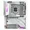 Фото-2 Материнская плата Gigabyte Z890 AORUS ELITE X ICE, вид сверху: сокет LGA1851, 4 слота памяти DDR5, крупные серебристые радиаторы и индикатор‑дисплей (POST) в правом верхнем углу; важно для страницы &mdash; помогает оценить компоновку и зоны охлаждения.