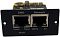 Фото-3 SNMP‑карта Smartwatt SNMP Mini Card 3: фронтальная панель &mdash; два порта RJ‑45 с подписями &laquo;EMD&raquo; и &laquo;Network&raquo;, маркировка индикаторов Power/Status/100/10/Act и надпись Restart; важно для подключения сетевого управления и датчика EMD.