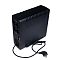 Фото-11 ИБП ACD PW Slim 1000 VA Tower 82N C44006 00G, вид спереди справа сверху. Показаны чёрная лицевая панель с экраном, три кнопки управления, боковая перфорация и верхние вентиляционные рёбра. Подходит для страницы товара, где нужен дополнительный ракурс передней панели и корпуса.