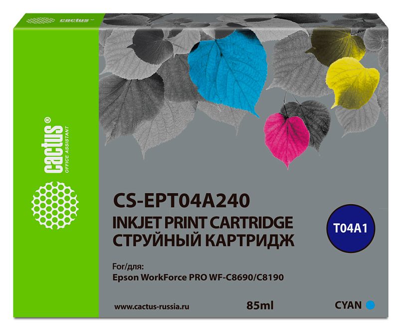 Фото Картридж CACTUS EPT04A240 Струйный Голубой 85мл, CS-EPT04A240