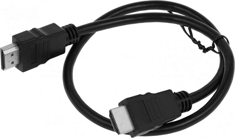 Фото-1 Кабель HDMI Premier AV 5-813 0,5 м, общий вид кабеля в кольце на светлом фоне; показаны два прямых HDMI-штекера, чёрная круглая оболочка и пластиковая стяжка; фото раскрывает внешний вид кабеля и тип разъёмов на странице товара.