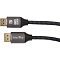 Фото-2 Видеокабель Telecom TCG750 DisplayPort &mdash; DisplayPort, вид на штекеры сбоку; на одном корпусе нанесены надписи Telecom, на другом &mdash; DP 8K UHD, кабель в чёрной плетёной оплётке; фото маркировки для страницы кабеля и уточнения стандарта на коннекторах.