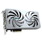 Фото-4 Видеокарта GIGABYTE NVIDIA GeForce RTX 5060 Ti EAGLE OC ICE 8GB, вид спереди со стороны планки. Видны два вентилятора, серебристая интерфейсная планка и светлый прямоугольный кожух; изображение показывает лицевую панель и крепёжный кронштейн.