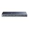 Фото-3 Коммутатор TP-Link TL-SG116, фронтальный вид. На фото 16 портов RJ-45, подписи номеров портов, индикатор Power слева и тёмно-синий металлический корпус. Изображение показывает портовую панель для выбора модели на странице товара.