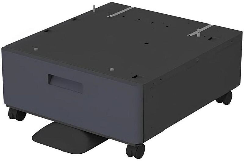 Фото-1 Тумба Kyocera CB-7200W 870LD00128, вид спереди слева, тёмно-серый корпус на колёсах с утопленной ручкой на фронтальной панели, снизу выдвижная площадка