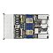 Фото-6 Серверная платформа ASUS RS700A-E13 RS12U, вид сверху со снятой крышкой: два процессорных сокета, ряды слотов памяти с синими радиаторами/планками, слева вертикальный ряд модулей вентиляторов, справа два блока питания; важно для понимания компоновки компонентов внутри 1U шасси.