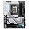 Фото-2 Материнская плата GIGABYTE Z890 GAMING X WIFI7 &mdash; вид сверху; видны сокет LGA1851, 4 слота DDR5, серебристые радиаторы VRM и кожухи M.2 с геометрическими линиями, а также слоты PCIe; чёрно‑серебристое оформление на белом фоне, чтобы на странице товара оценить компоновку и охлаждение.