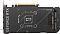 Фото-3 Видеокарта ASUS GeForce RTX 5060 Ti Dual OC 16GB, вид сзади; чёрная задняя пластина, надпись GeForce RTX слева, геометрический рисунок и окно сквозного продува у торца. Фото для страницы товара показывает backplate и заднюю конструкцию карты.