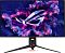 Фото-1 Монитор ASUS PG32UCDM3, вид спереди; чёрный корпус с тонкими рамками, трёхлучевая подставка с красными акцентами и экран с фиолетово-синей графикой ROG; изображение показывает фронтальный вид модели на странице товара.