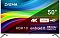 Фото-1 Телевизор Digma DM-LED50UBB41 50, вид спереди; на экране указаны 50 дюймов, 4K Ultra HD, HDR10, Android 11 и Dolby Digital Plus, тонкая серебристая нижняя планка и ножки по краям; серебристый цвет; основное изображение модели для страницы товара.