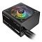 Фото-2 Блок питания Thermaltake Smart BX1 RGB 750W, вид спереди-сверху; на фото чёрный корпус с решёткой вентилятора с подсветкой, пучком несъёмных кабелей и боковой надписью Smart BX1 RGB 750W, изображение показывает конструкцию корпуса для страницы товара.