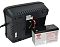 Фото-3 ИБП Powercom Spider SPD-550U LCD USB, вид снизу с открытым батарейным отсеком: чёрный корпус с вентиляционными прорезями, выведенные красно-чёрные провода и отдельный аккумуляторный блок рядом; фото важно для страницы товара, так как показывает доступ к батарее и нижнюю часть корпуса.