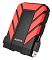 Фото-6 Внешний HDD ADATA HD710 Pro 1TB AHD710P-1TU31-CRD, вертикальный вид: красные накладки и центральная текстурированная вставка, рядом подключён USB‑кабель; фото помогает оценить фактуру корпуса и подключение на странице товара.