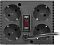Фото-3 Стабилизатор напряжения Powercom TCA‑1200 Black, задняя панель: четыре розетки Schuko и выключатель RESET/OFF, выходит сетевой кабель, на белом фоне; важно для понимания числа выходов.